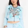 Blue Leopard Rhinestone Zip Front Hoodie Blue Leopard Rhinestone Zip Front Hoodie