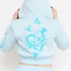 Blue Leopard Rhinestone Zip Front Hoodie Blue Leopard Rhinestone Zip Front Hoodie