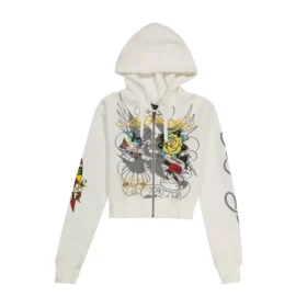 Brave Eagle Cropped Hoodie – White