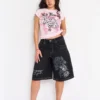 Butterfly Skull Embroidered Denim Shorts Butterfly Skull Embroidered Denim Shorts