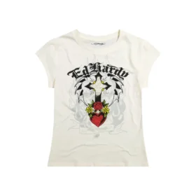 Cross Heart Rhinestone Fitted Tee