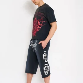 Crosses Puff Print Long Fleece Shorts