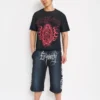 Crosses Puff Print Long Fleece Shorts Crosses Puff Print Long Fleece Shorts