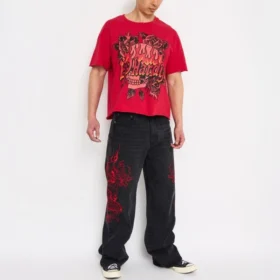 Dragons Baggy Embroidered Wide Leg Jeans