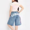 Flower Diamond Embroidered Denim Shorts