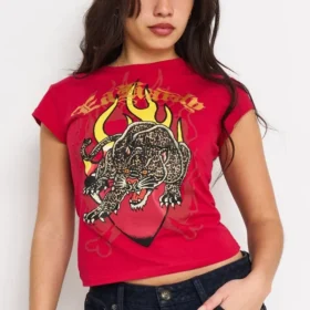 Leopard Panther Rhinestone Cap Sleeve