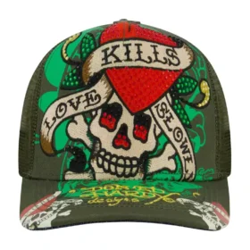 LKS Skull Rhinestone Trucker Hat – Olive
