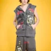 Panther Skull Fleece Cut Off Hoodie