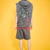 Panther Skull Fleece Cut Off Hoodie