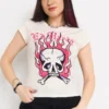 Pink Flame Skull Cap Sleeve